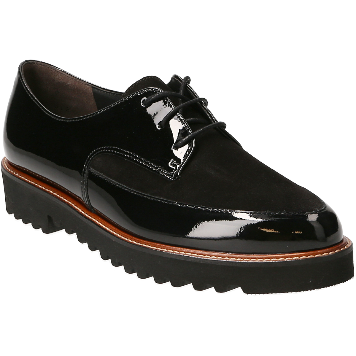 Paul Green Damen Schnürschuhe 1183-038 - Braune Lackleder Schuhe Mit Mokassinnaht