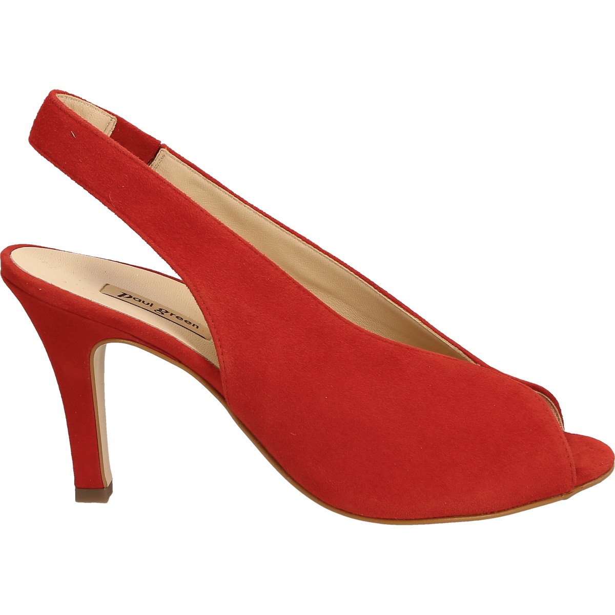 Sling Sandalette in Rot 7475 014 im Paul Green Online Shop Pumps in rotem Samtleder mit Trichterabsatz Paul Green