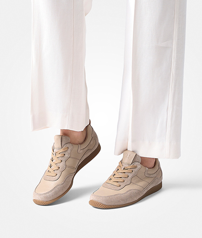 Paul Green Damen Sneaker 5241-118 In Beige - Bequeme Leder-Sneaker Mit Plateausohle